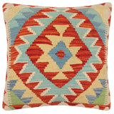 handmade Traditional Pillow Rust Blue Hand-Woven SQUARE 100% WOOL Hand woven turkish pillow2' x 2'