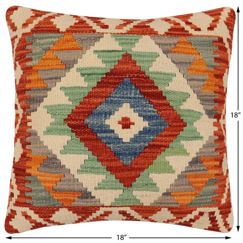 handmade Traditional Pillow Rust Blue Hand-Woven SQUARE 100% WOOL Hand woven turkish pillow2' x 2'