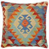 handmade Traditional Pillow Rust Blue Hand-Woven SQUARE 100% WOOL  Hand woven turkish pillow  2 x 2