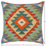 handmade Traditional Pillow Rust Blue Hand-Woven SQUARE 100% WOOL  Hand woven turkish pillow  2 x 2