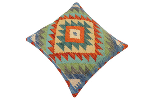 handmade Traditional Pillow Rust Blue Hand-Woven SQUARE 100% WOOL  Hand woven turkish pillow  2 x 2