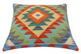 handmade Traditional Pillow Rust Blue Hand-Woven SQUARE 100% WOOL  Hand woven turkish pillow  2 x 2