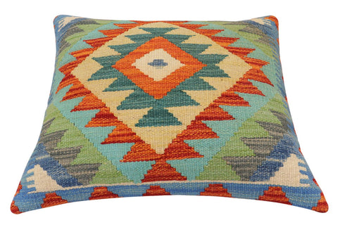 handmade Traditional Pillow Rust Blue Hand-Woven SQUARE 100% WOOL  Hand woven turkish pillow  2 x 2