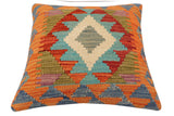handmade Traditional Pillow Rust Blue Hand-Woven SQUARE 100% WOOL  Hand woven turkish pillow  2 x 2
