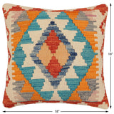 handmade Traditional Pillow Rust Blue Hand-Woven SQUARE 100% WOOL Hand woven turkish pillow2' x 2'