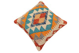 handmade Traditional Pillow Rust Blue Hand-Woven SQUARE 100% WOOL Hand woven turkish pillow2' x 2'