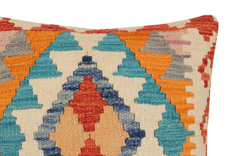 handmade Traditional Pillow Rust Blue Hand-Woven SQUARE 100% WOOL Hand woven turkish pillow2' x 2'