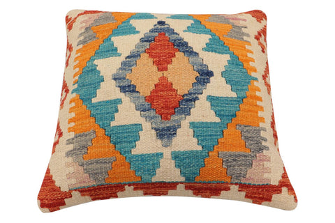 handmade Traditional Pillow Rust Blue Hand-Woven SQUARE 100% WOOL Hand woven turkish pillow2' x 2'