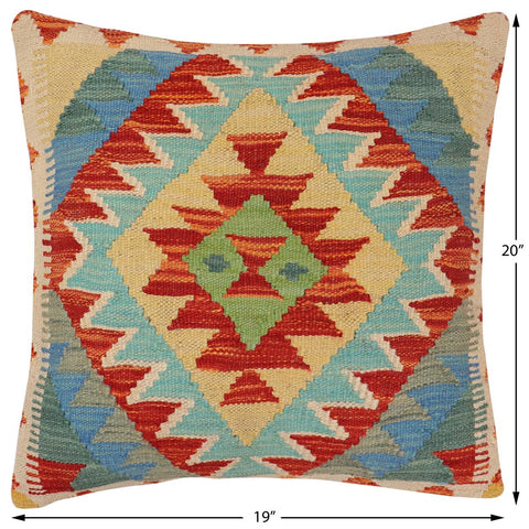 handmade Traditional Pillow Rust Blue Hand-Woven SQUARE 100% WOOL  Hand woven turkish pillow  PILLOW