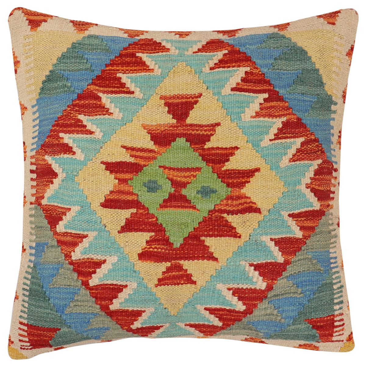 handmade Traditional Pillow Rust Blue Hand-Woven SQUARE 100% WOOL  Hand woven turkish pillow  PILLOW