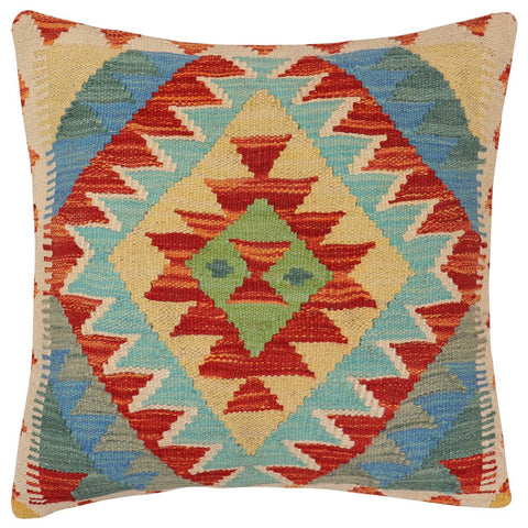 handmade Traditional Pillow Rust Blue Hand-Woven SQUARE 100% WOOL  Hand woven turkish pillow  PILLOW