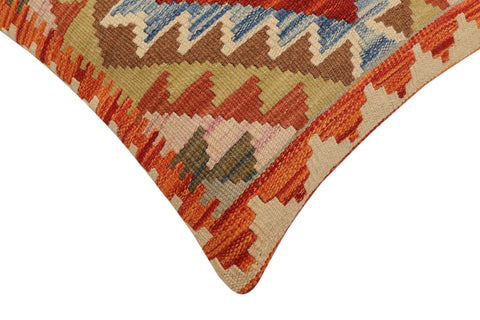 handmade Traditional Pillow Rust Blue Hand-Woven SQUARE 100% WOOL  Hand woven turkish pillow  2 x 2