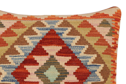 handmade Traditional Pillow Rust Blue Hand-Woven SQUARE 100% WOOL  Hand woven turkish pillow  2 x 2