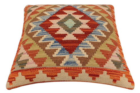 handmade Traditional Pillow Rust Blue Hand-Woven SQUARE 100% WOOL  Hand woven turkish pillow  2 x 2