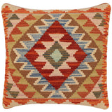 handmade Traditional Pillow Rust Blue Hand-Woven SQUARE 100% WOOL  Hand woven turkish pillow  2 x 2