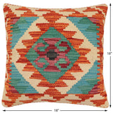 handmade Traditional Pillow Rust Blue Hand-Woven SQUARE 100% WOOL Hand woven turkish pillow2' x 2'