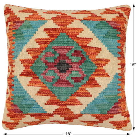 handmade Traditional Pillow Rust Blue Hand-Woven SQUARE 100% WOOL Hand woven turkish pillow2' x 2'