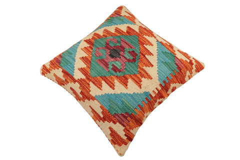 handmade Traditional Pillow Rust Blue Hand-Woven SQUARE 100% WOOL Hand woven turkish pillow2' x 2'