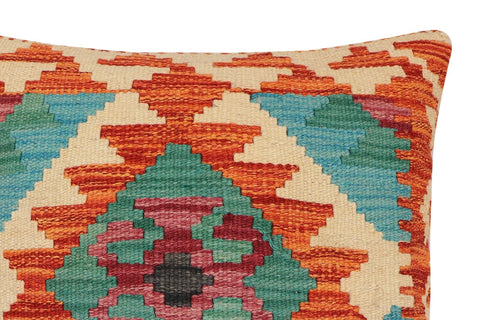 handmade Traditional Pillow Rust Blue Hand-Woven SQUARE 100% WOOL Hand woven turkish pillow2' x 2'