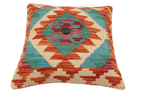 handmade Traditional Pillow Rust Blue Hand-Woven SQUARE 100% WOOL Hand woven turkish pillow2' x 2'