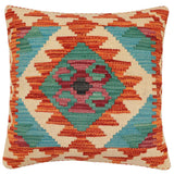handmade Traditional Pillow Rust Blue Hand-Woven SQUARE 100% WOOL Hand woven turkish pillow2' x 2'