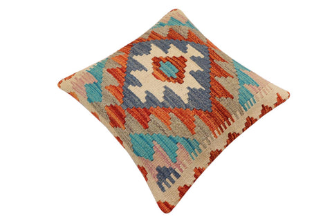 handmade Traditional Pillow Rust Blue Hand-Woven SQUARE 100% WOOL  Hand woven turkish pillow  2 x 2