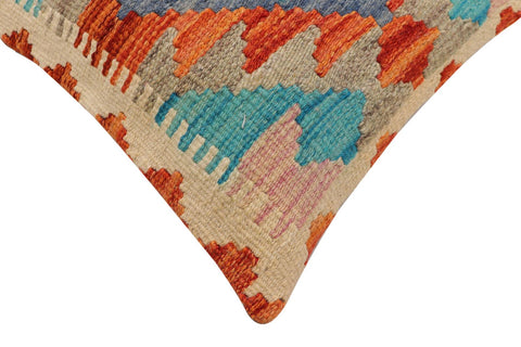 handmade Traditional Pillow Rust Blue Hand-Woven SQUARE 100% WOOL  Hand woven turkish pillow  2 x 2