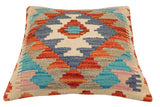 handmade Traditional Pillow Rust Blue Hand-Woven SQUARE 100% WOOL  Hand woven turkish pillow  2 x 2