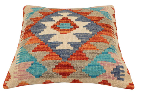 handmade Traditional Pillow Rust Blue Hand-Woven SQUARE 100% WOOL  Hand woven turkish pillow  2 x 2