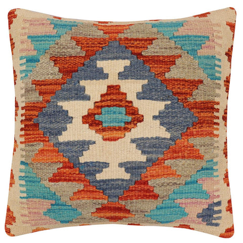 handmade Traditional Pillow Rust Blue Hand-Woven SQUARE 100% WOOL  Hand woven turkish pillow  2 x 2