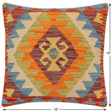 handmade Traditional Pillow Rust Blue Hand-Woven SQUARE 100% WOOL Hand woven turkish pillow2' x 2'