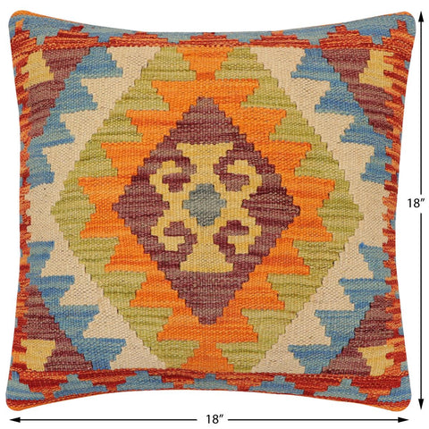 handmade Traditional Pillow Rust Blue Hand-Woven SQUARE 100% WOOL Hand woven turkish pillow2' x 2'