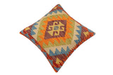 handmade Traditional Pillow Rust Blue Hand-Woven SQUARE 100% WOOL Hand woven turkish pillow2' x 2'