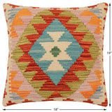 handmade Traditional Pillow Rust Blue Hand-Woven SQUARE 100% WOOL  Hand woven turkish pillow  2 x 2