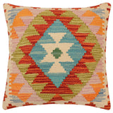 handmade Traditional Pillow Rust Blue Hand-Woven SQUARE 100% WOOL  Hand woven turkish pillow  2 x 2