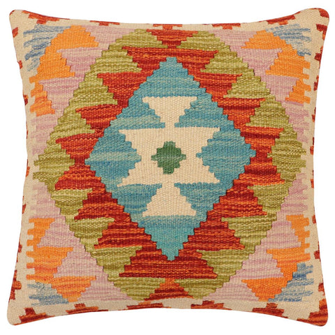 handmade Traditional Pillow Rust Blue Hand-Woven SQUARE 100% WOOL  Hand woven turkish pillow  2 x 2