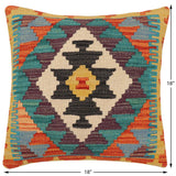 handmade Traditional Pillow Rust Blue Hand-Woven SQUARE 100% WOOL Hand woven turkish pillow2' x 2'