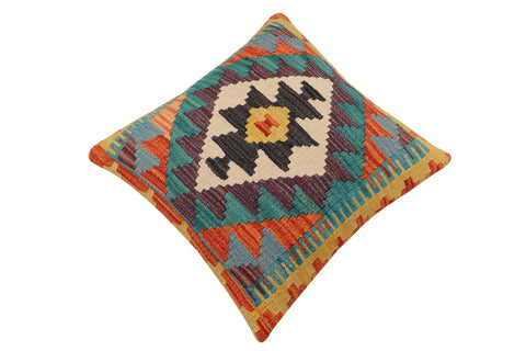 handmade Traditional Pillow Rust Blue Hand-Woven SQUARE 100% WOOL Hand woven turkish pillow2' x 2'