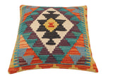 handmade Traditional Pillow Rust Blue Hand-Woven SQUARE 100% WOOL Hand woven turkish pillow2' x 2'