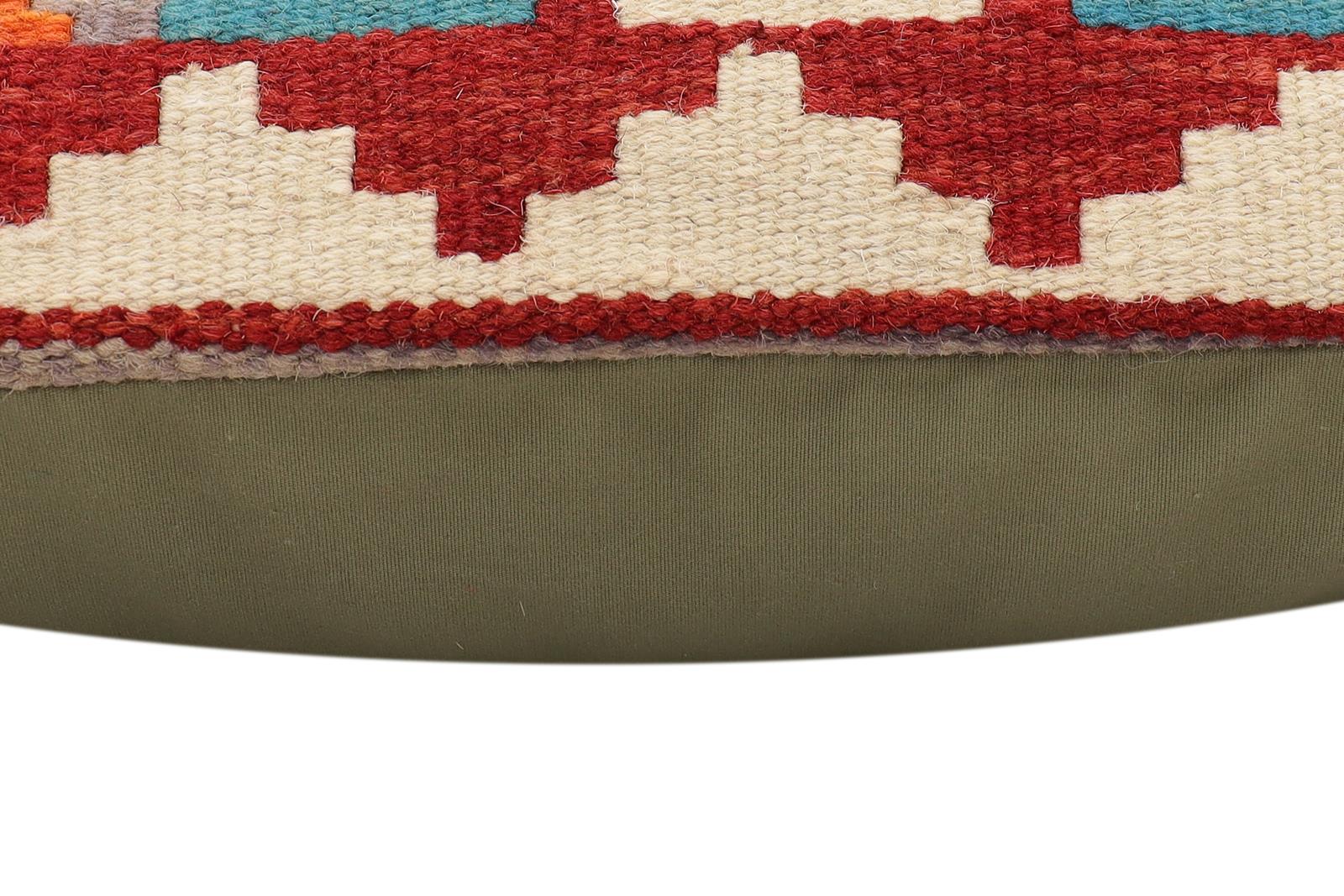 handmade Traditional Pillow Rust Blue Hand-Woven SQUARE 100% WOOL Hand woven turkish pillow2' x 2'