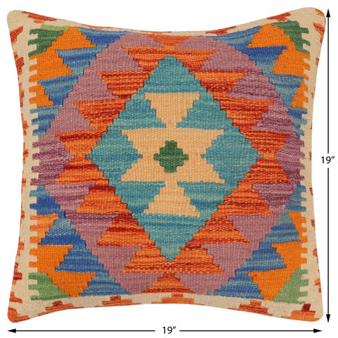 handmade Traditional Pillow Rust Blue Hand-Woven SQUARE 100% WOOL  Hand woven turkish pillow  2 x 2