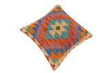 handmade Traditional Pillow Rust Blue Hand-Woven SQUARE 100% WOOL  Hand woven turkish pillow  2 x 2