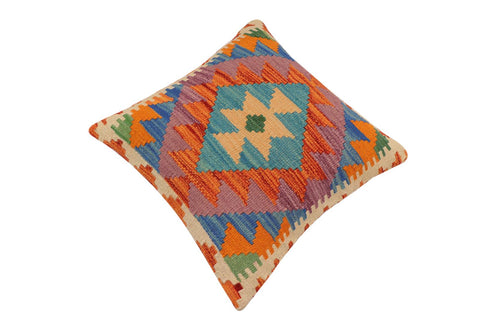 handmade Traditional Pillow Rust Blue Hand-Woven SQUARE 100% WOOL  Hand woven turkish pillow  2 x 2