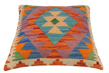 handmade Traditional Pillow Rust Blue Hand-Woven SQUARE 100% WOOL  Hand woven turkish pillow  2 x 2