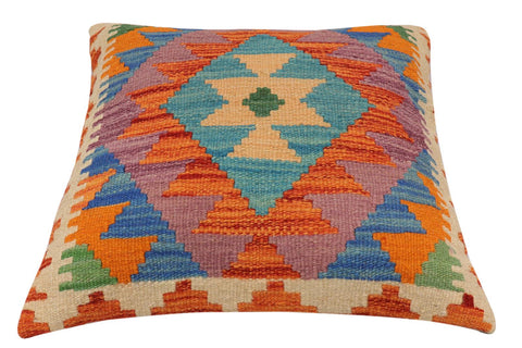 handmade Traditional Pillow Rust Blue Hand-Woven SQUARE 100% WOOL  Hand woven turkish pillow  2 x 2