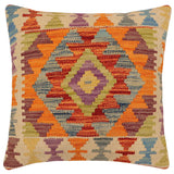 handmade Traditional Pillow Rust Blue Hand-Woven SQUARE 100% WOOL Hand woven turkish pillow2' x 2'