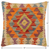 handmade Traditional Pillow Rust Blue Hand-Woven SQUARE 100% WOOL Hand woven turkish pillow2' x 2'