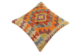 handmade Traditional Pillow Rust Blue Hand-Woven SQUARE 100% WOOL Hand woven turkish pillow2' x 2'