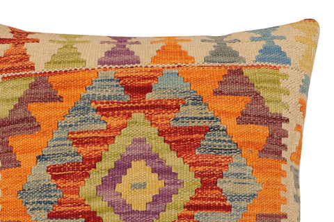 handmade Traditional Pillow Rust Blue Hand-Woven SQUARE 100% WOOL Hand woven turkish pillow2' x 2'