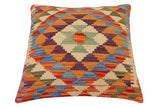 handmade Traditional Pillow Rust Blue Hand-Woven SQUARE 100% WOOL  Hand woven turkish pillow  2 x 2
